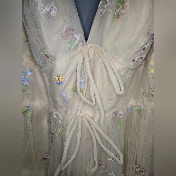 Floral Embroidered Tulle Dress - Picture 3 of 10